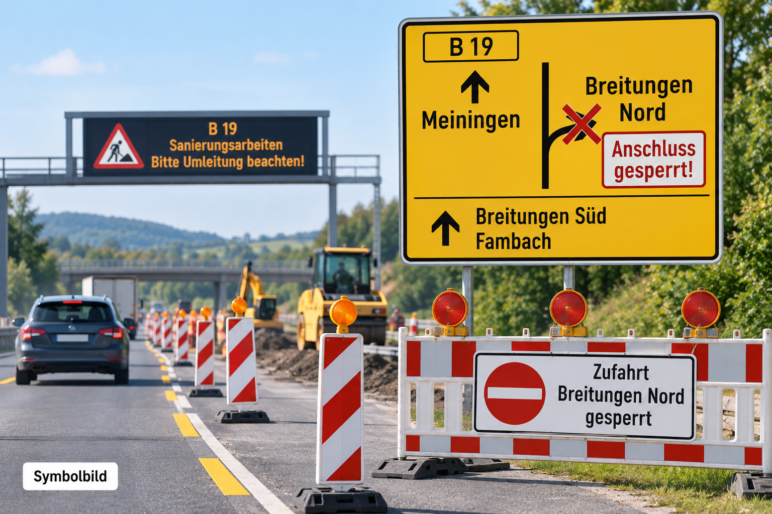 Beitragsbild: B19 bei Breitungen: Anschluss Nord wird vollständig gesperrt