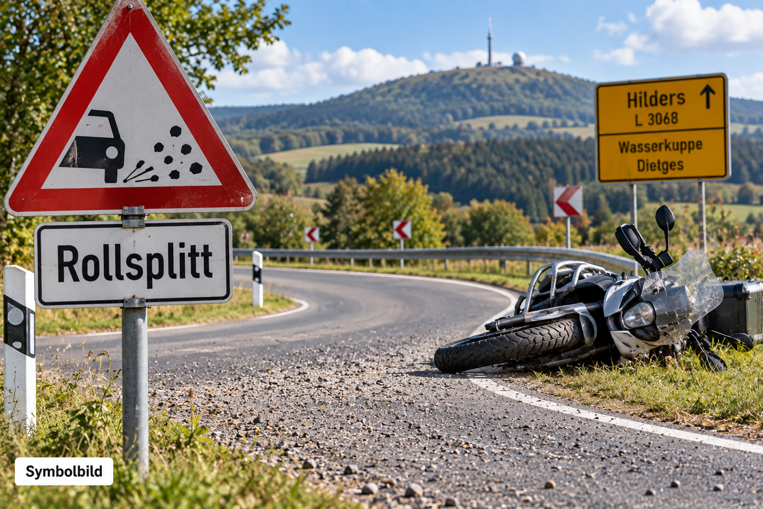 Beitragsbild: Rollsplitt auf der L3068: Motorradfahrer bei Hilders verunglückt