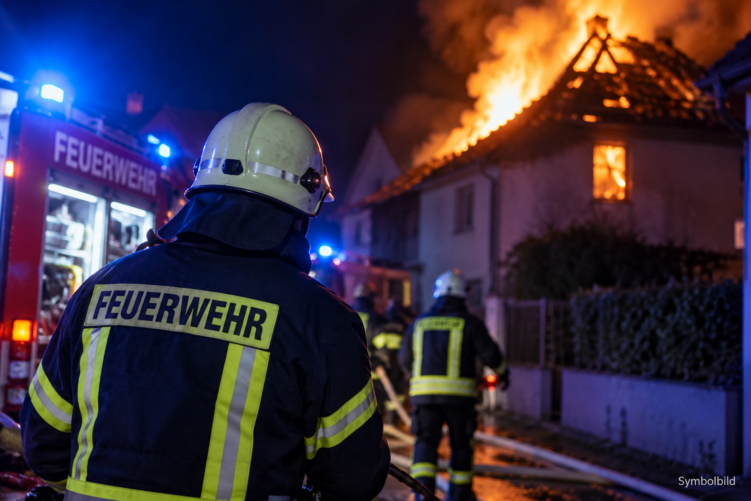 Beitragsbild: Wohnhausbrand in Jüchsen: Rund 60 Feuerwehrleute im Einsatz